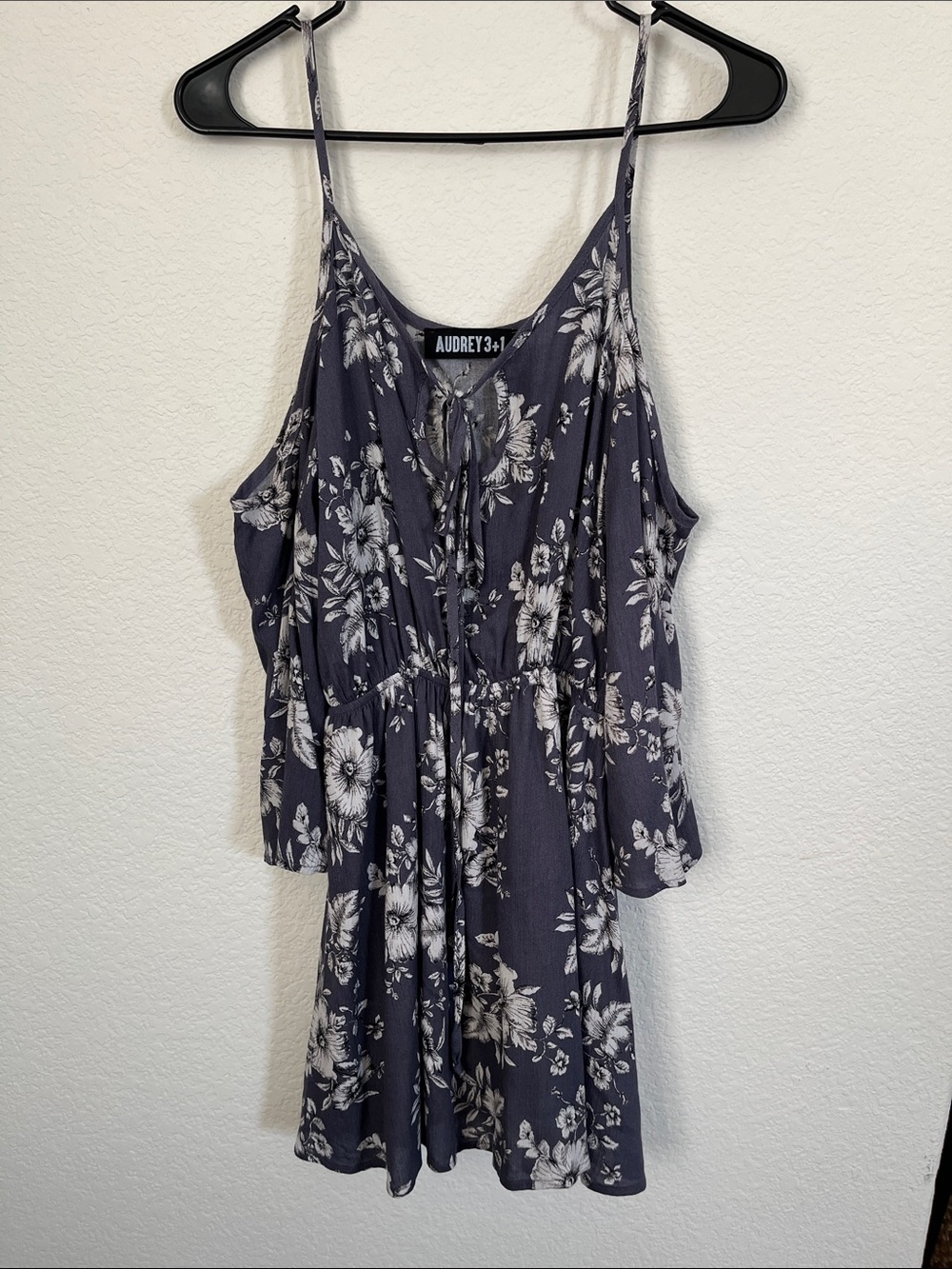 Audrey 3+1 Navy Floral Cold-Shoulder Camisole Dress